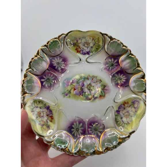 Prussia Floral Plate Unmarked Antique Gold Purple - Picture 2 of 7